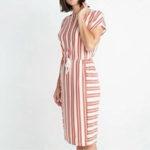 Marine Layer Lola Cocoon Autumn Glaze Dress Sz S VGUC Pockets Gather Waist Midi